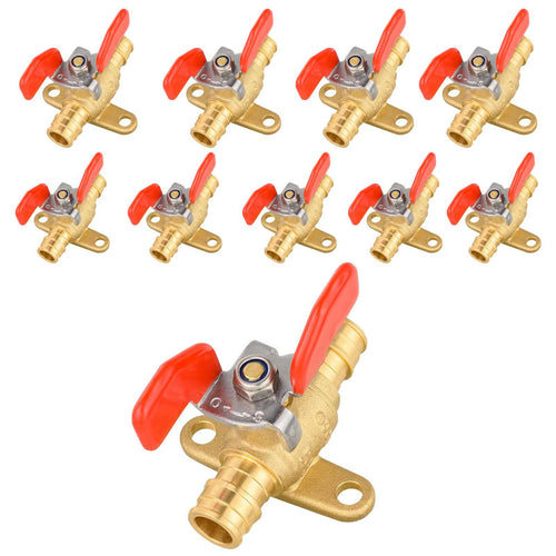 10 Pcs 1/2" PEX-A Expansion Butterfly Valve W/Drop Ear, Red (Lead Free)