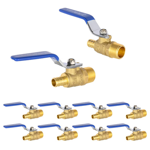1/2" PEX Crimp X 1/2" MNPT Ball Valve, Blue (Lead Free)