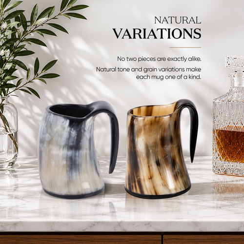 Buffalo Horn Whiskey Shot Glasses Mug Set of 2, Holds 4–5 oz