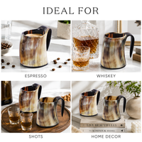Buffalo Horn Whiskey Shot Glasses Mug Set of 2, Holds 4–5 oz