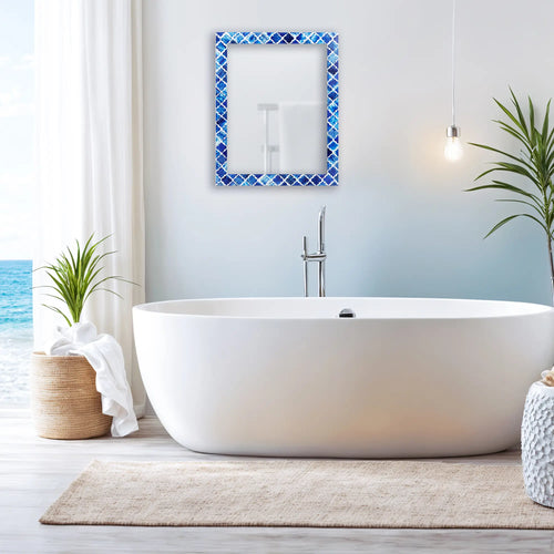 Make To Order Moroccan Blue Mirror Bone & Resin Inlay Collection in 7 Sizes