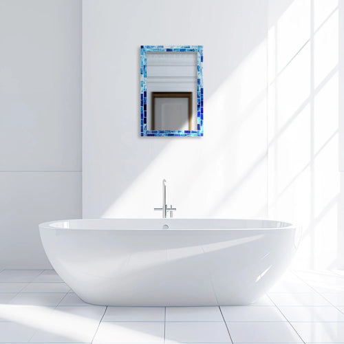 Make To Order Indigo Pattern Mirror Bone Inlay Collection - 24x36 inches