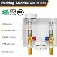 1/2" Sweat Inlet, Washing Machine Outlet Box, with Stainless Steel Water Hammer Arrestor Plumbingsell