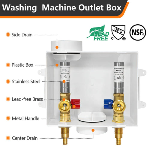 1/2" PEX Crimp (F1807) Inlet, Washing Machine Outlet Box, with Stainless Steel Water Hammer Arrestor Plumbingsell