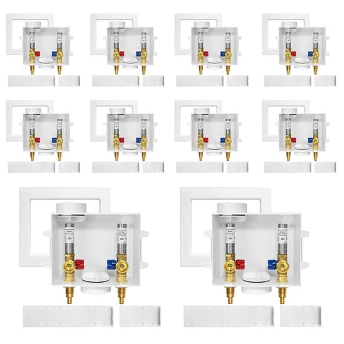 10 Pcs 1/2" PEX Crimp (F1807) Inlet, Washing Machine Outlet Box, with Stainless Steel Water Hammer Arrestor