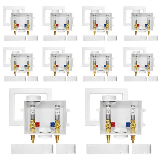 10 Pcs 1/2" PEX Crimp (F1807) Inlet, Washing Machine Outlet Box, with Stainless Steel Water Hammer Arrestor