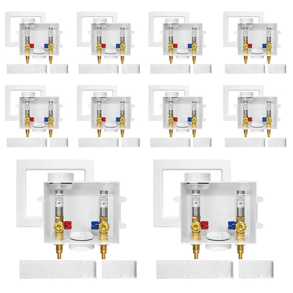 10 Pcs 1/2" PEX Crimp (F1807) Inlet, Washing Machine Outlet Box, with Stainless Steel Water Hammer Arrestor