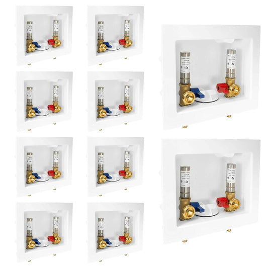 10 Pcs 1/2" Push Fit Inlet, Washing Machine Outlet Box, with Stainless Water Hammer Arrestor