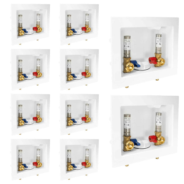 10 Pcs 1/2" Push Fit Inlet, Washing Machine Outlet Box, with Stainless Water Hammer Arrestor