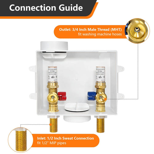 1/2" Sweat Inlet, Washing Machine Outlet Box, with Copper Water Hammer Arrestor Plumbingsell