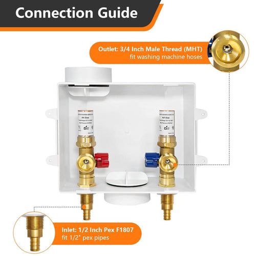 1/2" PEX Crimp (F1807) Inlet, Washing Machine Outlet Box, with Copper Water Hammer Arrestor Plumbingsell