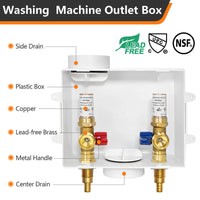 10 Pcs 1/2" PEX Crimp (F1807) Inlet, Washing Machine Outlet Box, with Copper Water Hammer Arrestor