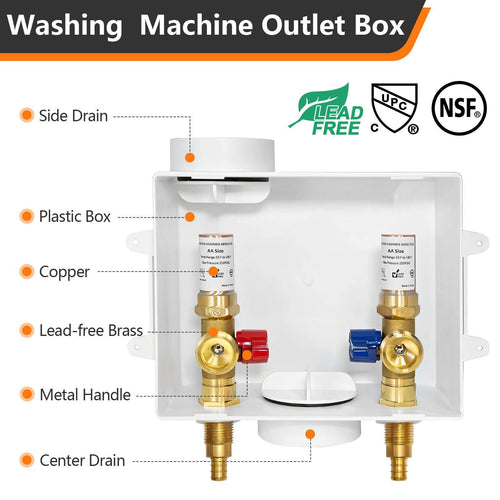 10 Pcs 1/2" PEX Crimp (F1807) Inlet, Washing Machine Outlet Box, with Copper Water Hammer Arrestor