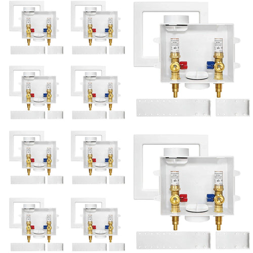 10 Pcs 1/2" PEX Crimp (F1807) Inlet, Washing Machine Outlet Box, with Copper Water Hammer Arrestor