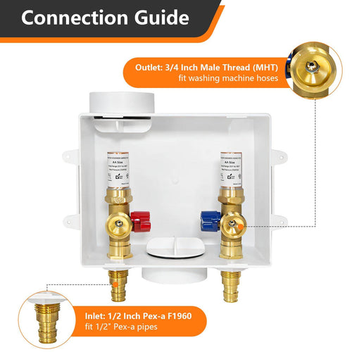 10 Pcs 1/2" PEX Expansion (F1960) Inlet, Washing Machine Outlet Box, with Copper Water Hammer Arrestor