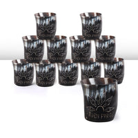 Whiskey Shot Cups Set Sunburst Pattern Real Ox Horn 6.5 oz, Pack 4, 8 & 12