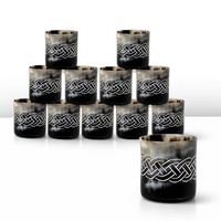 Whiskey Shot Cups Set Knot Pattern Real Ox Horn 6.5 oz, Pack 4, 8 & 12