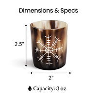 Whiskey Shot Cups Set Nordic Compass Pattern Real Ox Horn 6.5 oz, Pack 4, 8 & 12