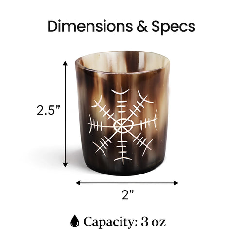 Whiskey Shot Cups Set Nordic Compass Pattern Real Ox Horn 6.5 oz, Pack 4, 8 & 12