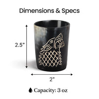 Whiskey Shot Cups Set Viking Wolf Pattern Real Ox Horn 6.5 oz, Pack 4, 8 & 12
