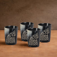 Whiskey Shot Cups Set Viking Wolf Pattern Real Ox Horn 6.5 oz, Pack 4, 8 & 12