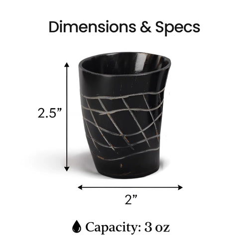 Whiskey Shot Cups Set Web Pattern Real Ox Horn 6.5 oz, Pack 4, 8 & 12