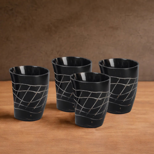 Whiskey Shot Cups Set Web Pattern Real Ox Horn 6.5 oz, Pack 4, 8 & 12
