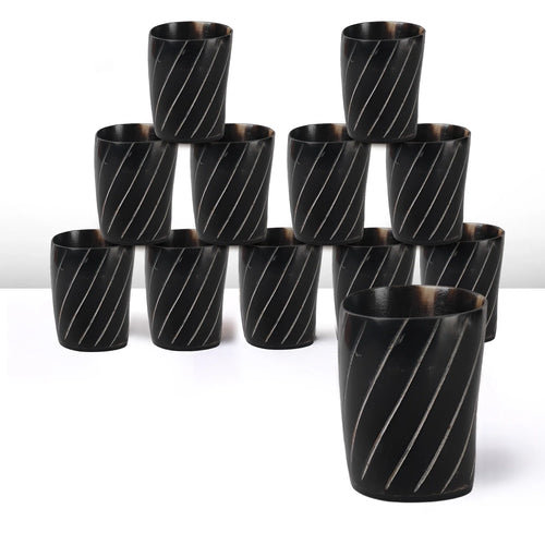 Whiskey Shot Cups Set Twist Pattern Real Ox Horn 6.5 oz, Pack 4, 8 & 12