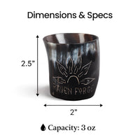 Whiskey Shot Cups Set Sunburst Pattern Real Ox Horn 6.5 oz, Pack 4, 8 & 12