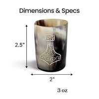 Whiskey Shot Cups Set Nordic Hammer Pattern Real Ox Horn 6.5 oz, Pack 4, 8 & 12