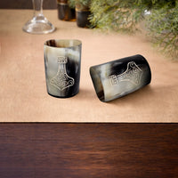 Whiskey Shot Cups Set Nordic Hammer Pattern Real Ox Horn 6.5 oz, Pack 4, 8 & 12