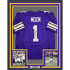 Framed Autographed/Signed Warren Moon HOF 06 35x36 Minnesota Purple Football Jersey Beckett BAS COA