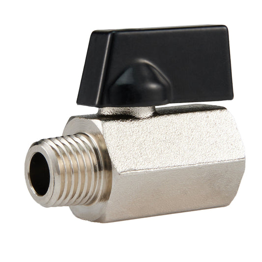 Mini Ball Valve, 1/4" Male NPT x 1/4" Female NPT Thread (Lead Free)