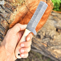 Gareth Bull Style Knife – 8" Damascus Steel Blade with Camel Bone Handle & Western Leather Sheath