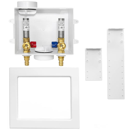 1/2" PEX Expansion (F1960) Inlet, Washing Machine Outlet Box, with Stainless Steel Water Hammer Arrestor Plumbingsell