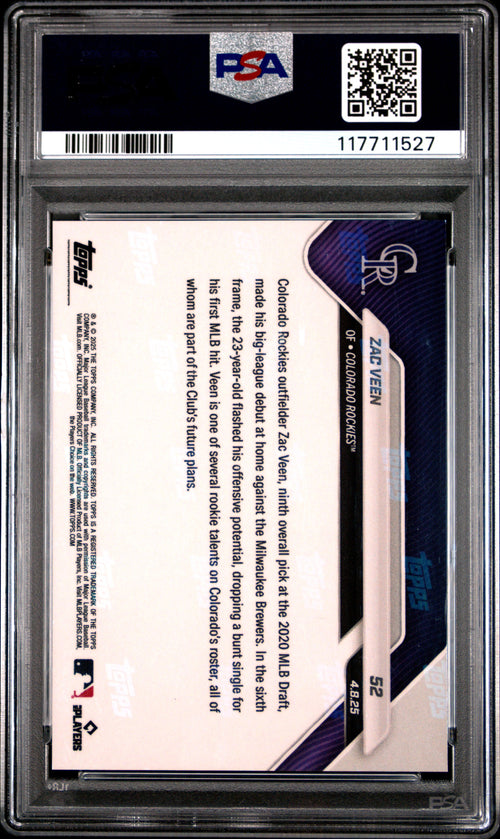 Graded 2025 Topps Now Zac Veen #52 Gold Foil /50 Rookie RC Baseball Card PSA 9 Mint