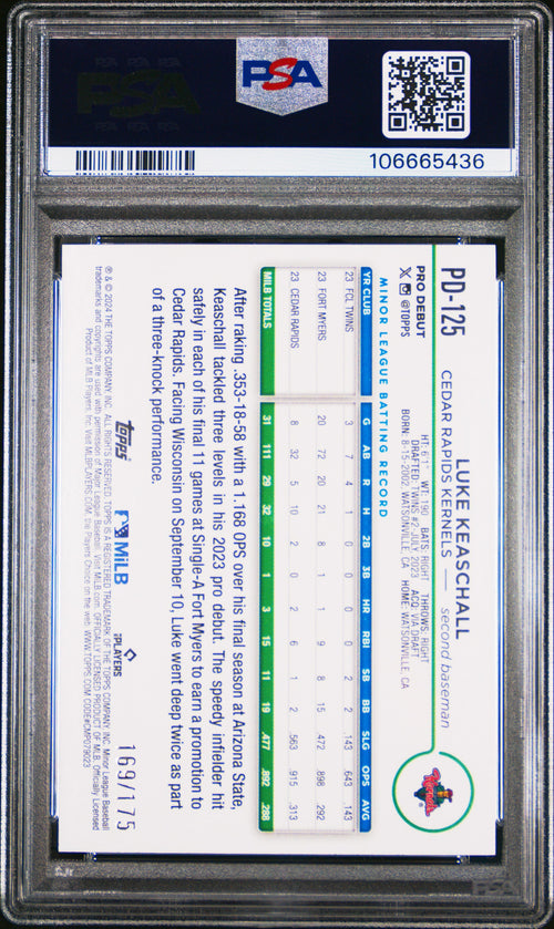 Graded 2024 Topps Pro Debut Luke Keaschall #PD125 Sparkle Foil /175 Rookie RC Baseball Card PSA 10 Gem Mint