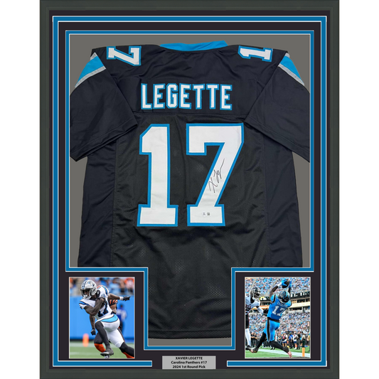 Framed Autographed/Signed Xavier Legette 35x39 Carolina Black Football Jersey Beckett BAS COA