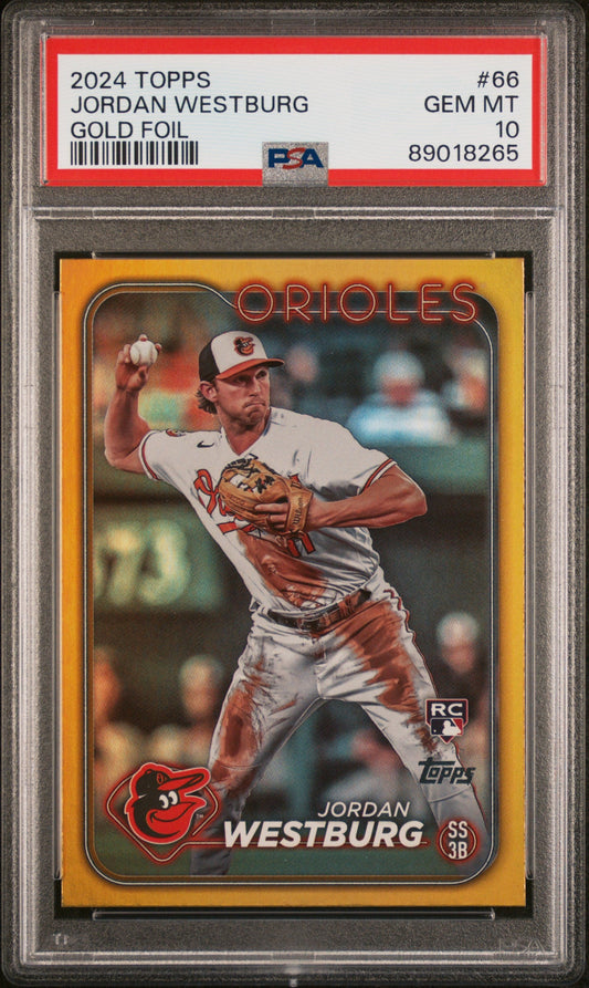 Graded 2024 Topps Jordan Westburg #66 Gold Foil Rookie RC Baseball Card PSA 10 Gem Mint
