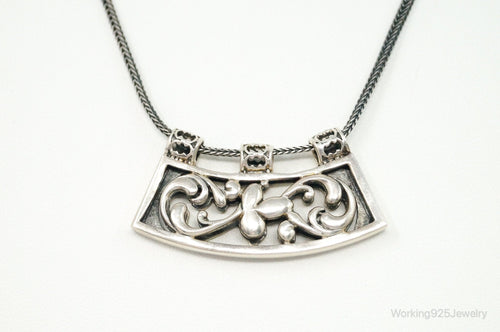 Vintage Silpada Retired Floral Curved Bar Slide Sterling Silver Necklace