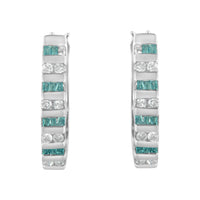 10k White Gold Round and Blue Baguette 1/2 cttw Diamond Hoop Earrings (I-J Color, I2-I3 Clarity)