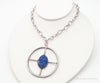 Antique Lapis Lazuli Modernist Style Large Pendant Silver Necklace