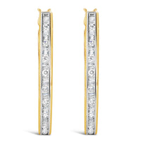 10K Yellow Gold 1.00 Cttw Round and Baguette-Cut Diamond U-Hoop Earrings (H-I Color, SI2-I1 Clarity)