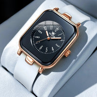 Women's Rectangular Gold Tone Quartz Watch Silicone Strap