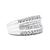 14K White Gold 1.00 Cttw Round and Baguette-Cut Diamond Modern Band Ring (H-I Color, SI2-I1 Clarity) - Ring Size 7