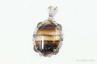 Antique Large Montana Agate Sterling Silver Necklace Pendant