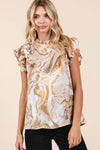 Mittoshop Abstract Print Ruffle Short Sleeve Satin Top