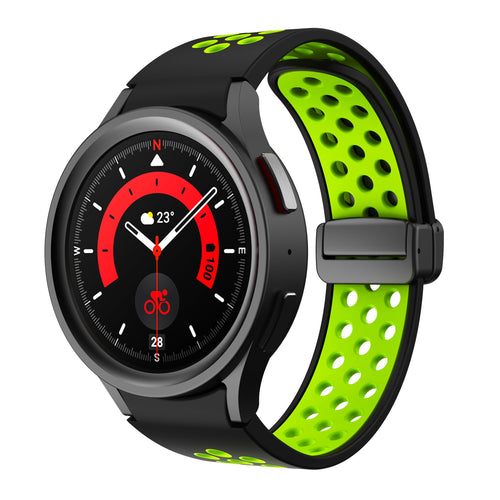 Silicone No Gap Watch Band Compatible with Samsung Galaxy Watch 5 Pro 45mm/Galaxy Watch 5 44mm 40mm/Watch 4 44mm 40mm/Watch 4 Classic 42mm 46mm Adjustable Magnetic Folding Clasp Sport Watch Strap