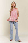 ADORA Contrast Striped Frill Round Neck Sleeveless Top