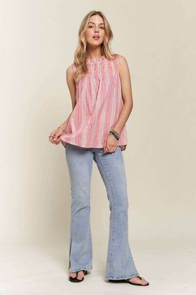 ADORA Contrast Striped Frill Round Neck Sleeveless Top